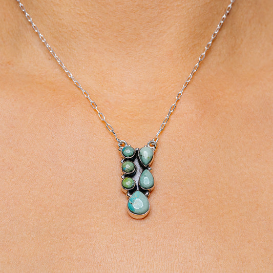 Turquoise pendant necklace with oval stones on .925 sterling silver chain