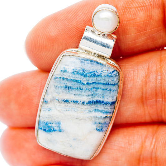 Blue Lace Agate Pendant 1 5/8" (.925 Sterling Silver)