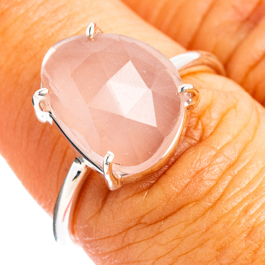 Faceted rose quartz ring with teardrop stone, .925 sterling silver prongs, size 7