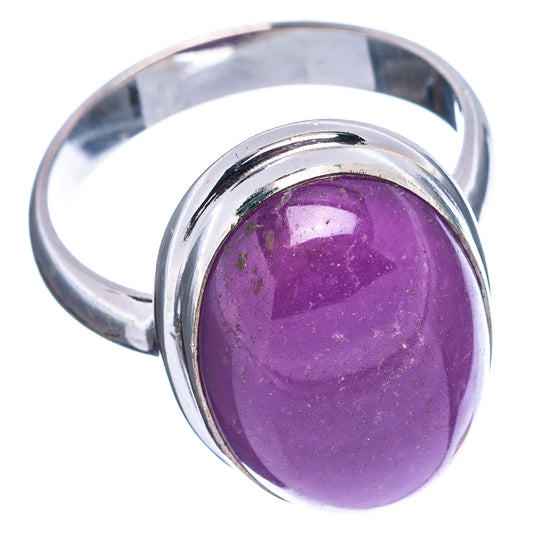 Sterling silver ring with oval purple gemstone cabochon, size 8.