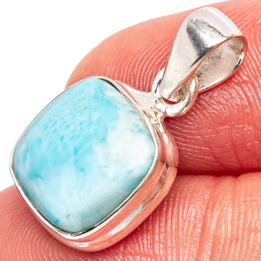 Sterling silver larimar pendant with oval blue-green gemstone and hinged bail