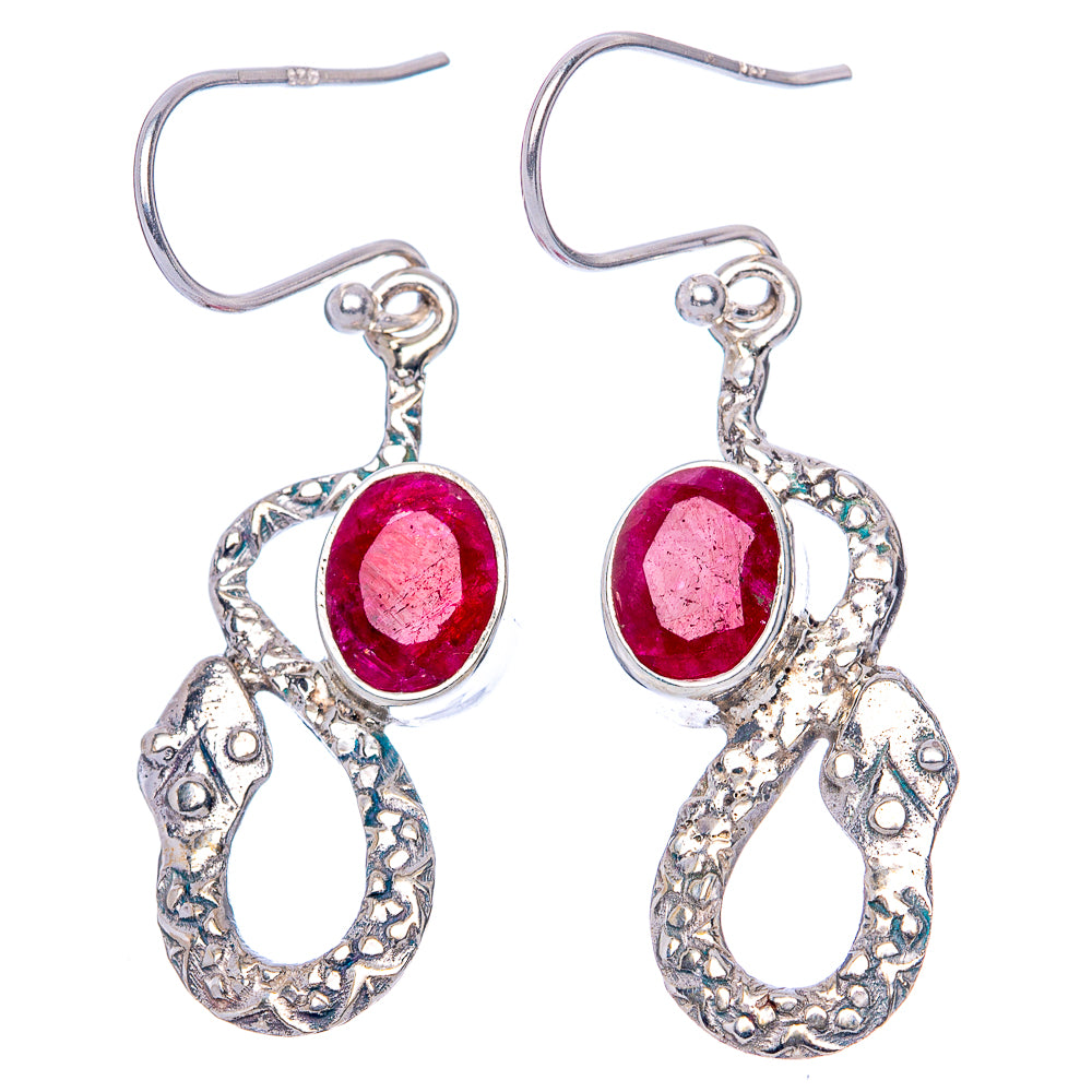 Red Sillimanite Snake Earrings 1 5/8" (925 Sterling Silver) E1312