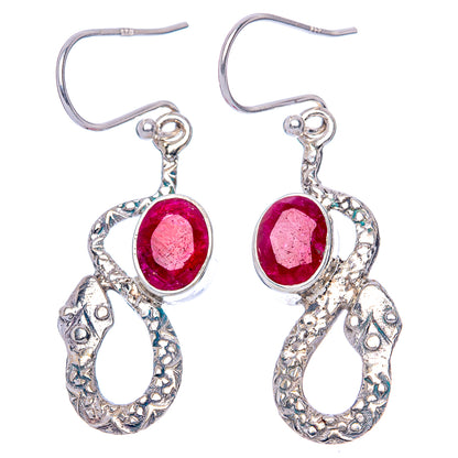 Red Sillimanite Snake Earrings 1 5/8" (925 Sterling Silver) E1312