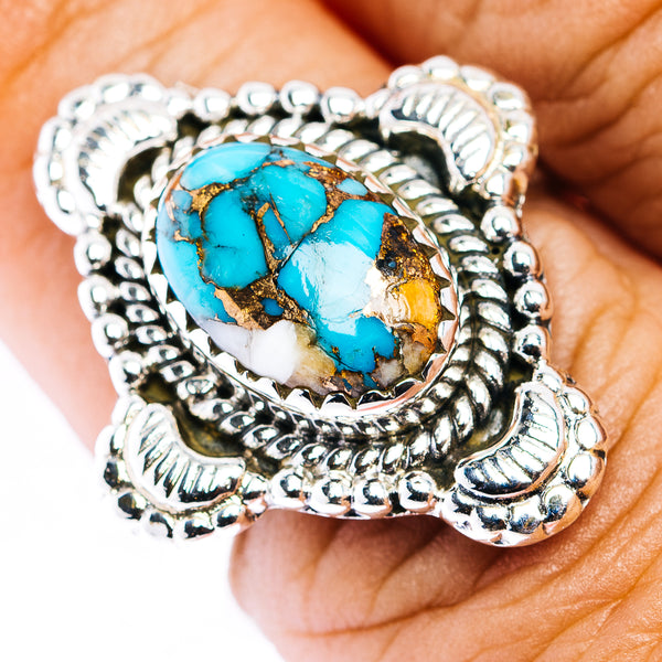 Blue Copper Turquoise Ring Size 8 (.925 Sterling Silver)