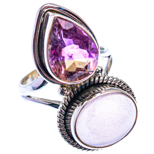 Large Rose Quartz, Amethyst Ring Size 8.25 (925 Sterling Silver) RING140195