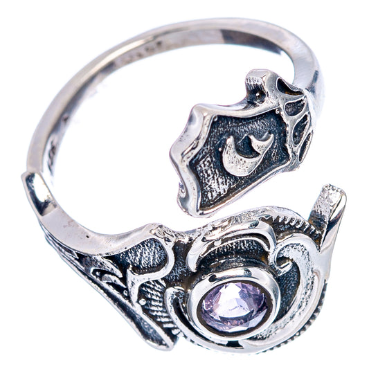 Amethyst dainty ring, .925 sterling silver band with amethyst bezel and decorative motifs