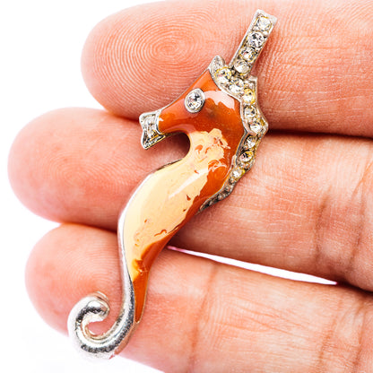 Cubic Zirconia Seahorse Inlay Pendant 2" (.925 Sterling Silver)