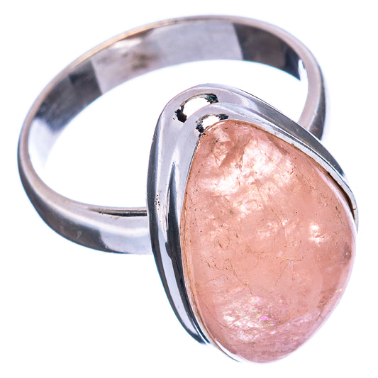 Rose quartz bezel-set oval ring in polished sterling silver, size 7