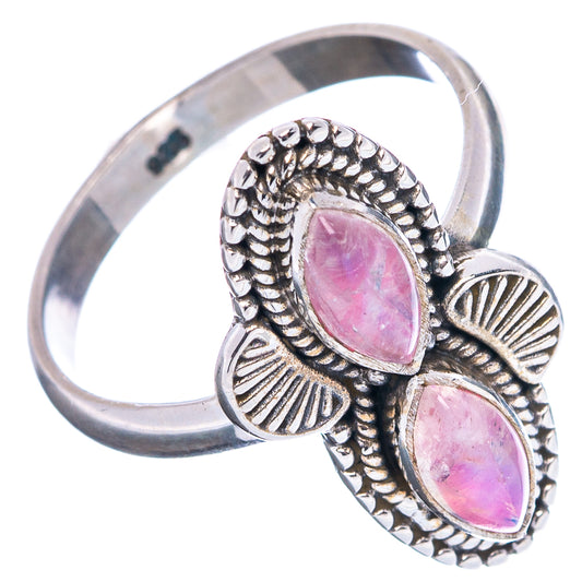 Sterling silver ring with two pink oval stones and engraved leaf accents, size 8.5
