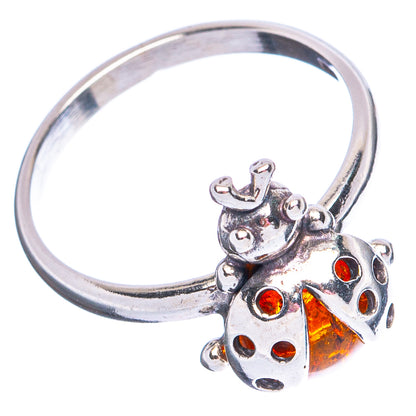 Baltic Amber Ladybug Ring Size 6.75 (.925 Sterling Silver)