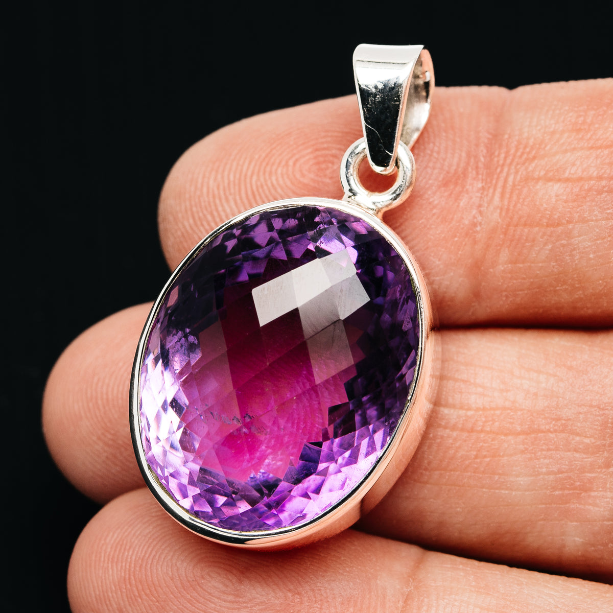 Premium 47.5ct Faceted Brazilian Amethyst Pendant 1 1/2" (.925 Sterling Silver)