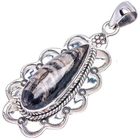 Sterling silver pendant with oval fossil stone, braided rope detail, and loop bail