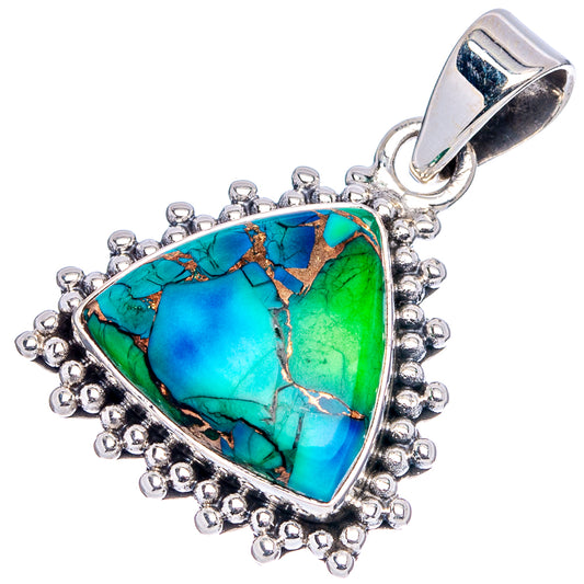 Sterling silver pendant with turquoise-green teardrop stone, bead-framed border bail