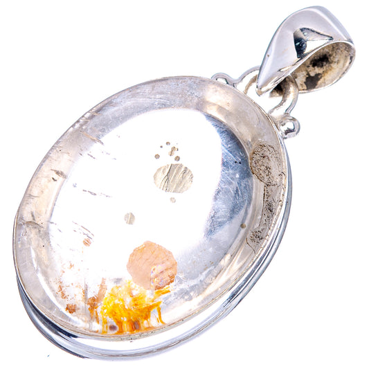 Oval quartz pendant with marcasite inclusions in .925 sterling silver, textured bezel