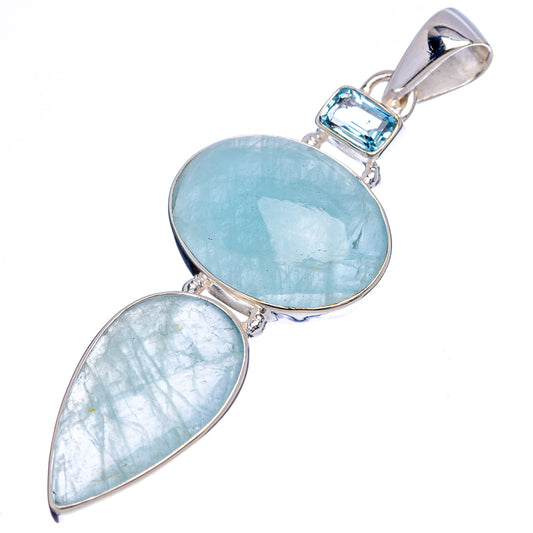 Sterling silver double-stone blue gemstone pendant, with round top bail