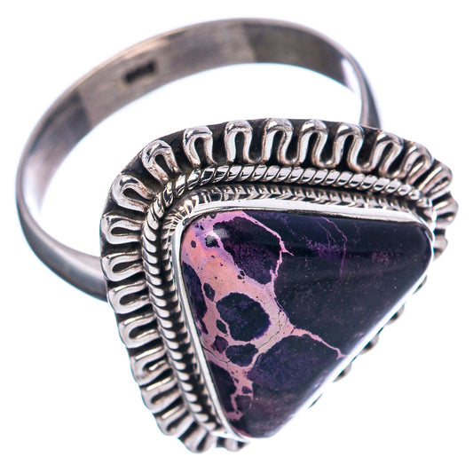 Sterling silver ring with purple jasper triangular stone and ornate braided bezel