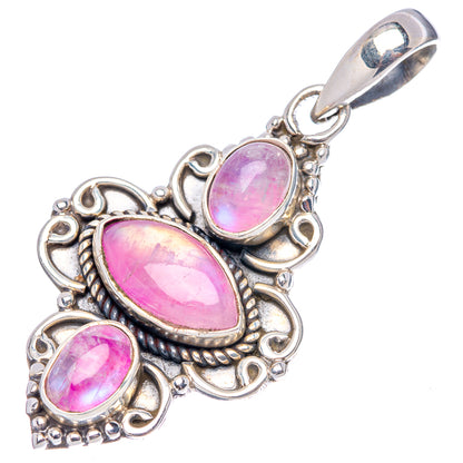 Pink Moonstone Pendant 1 5/8" (.925 Sterling Silver)