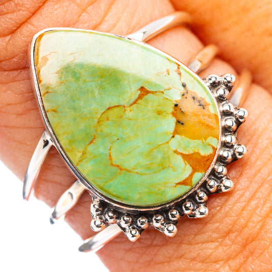Turquoise cabochon ring, .925 sterling silver bezel with bead border