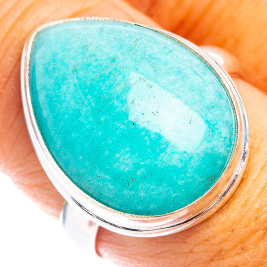 Turquoise amazonite cabochon sterling silver ring, oval stone, size 9