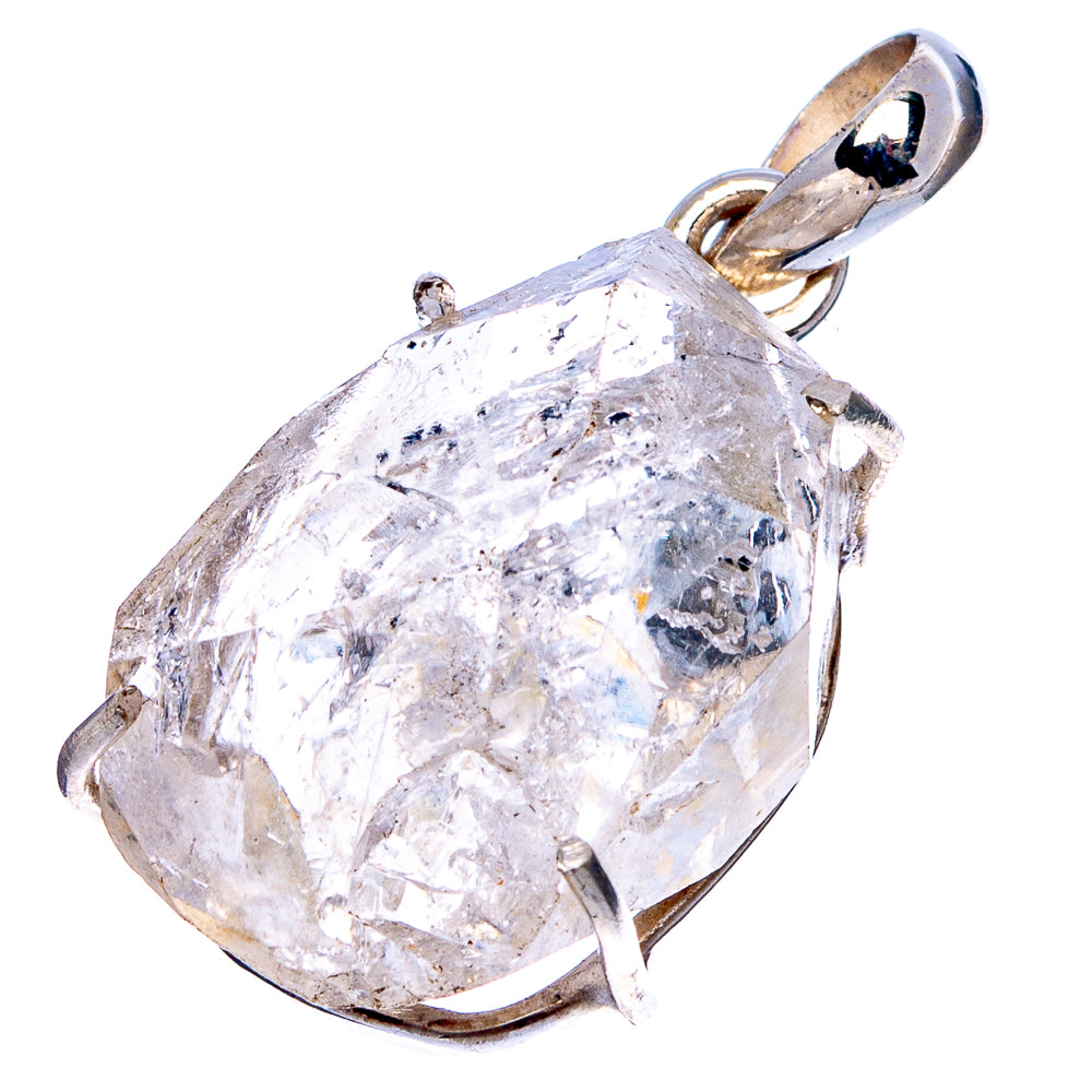Raw Herkimer diamond pendant with clear faceted stone in .925 silver bezel-prong setting