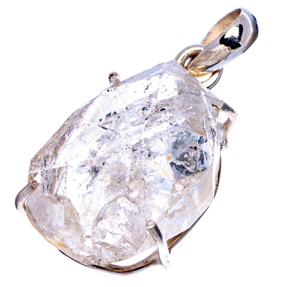 Raw Herkimer diamond pendant with clear faceted stone in .925 silver bezel-prong setting