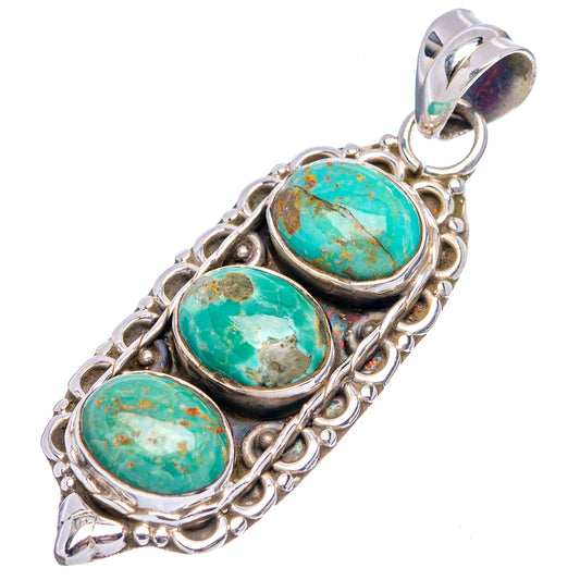 Turquoise three-stone pendant with oval cabochons and .925 sterling silver frame