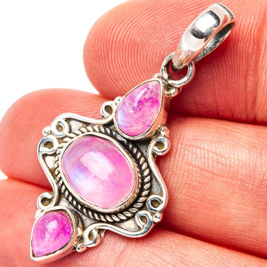 Sterling silver pink moonstone pendant with oval cabochon and two smaller stones
