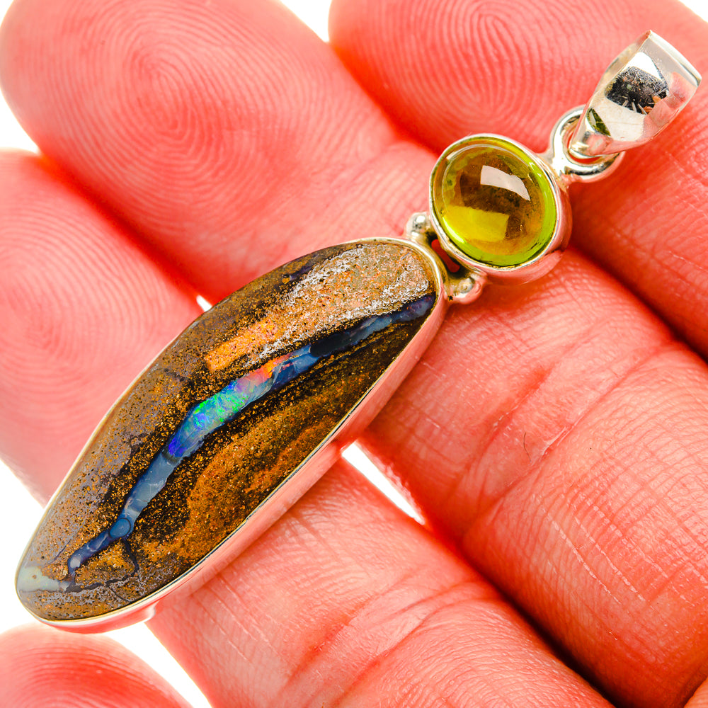 Boulder Opal, Peridot Pendant 2 1/4" (925 Sterling Silver) PD37985