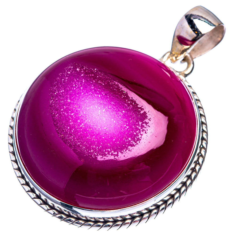Pink Agate Druzy Pendant 1 3/4" (.925 Sterling Silver)