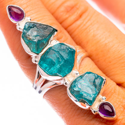 Large Raw Blue Fluorite, Amethyst Ring Size 9 (925 Sterling Silver) R140812