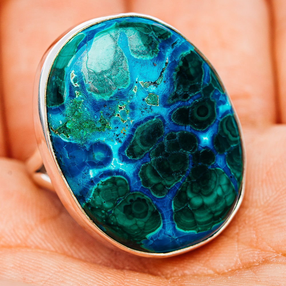 Premium Malachite In Chrysocolla Ring Size 9 (.925 Sterling Silver)