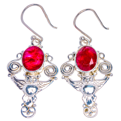 Glass Filled Ruby Owl Earrings 1 5/8" (925 Sterling Silver) E1046