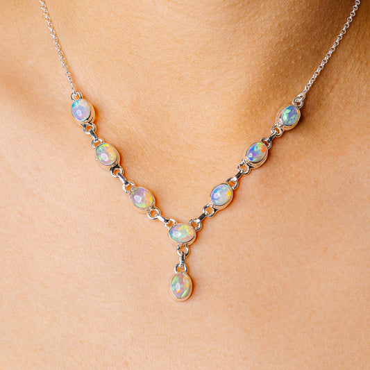Ethiopian Opal Necklace 16 1/2 To 17 1/4" (925 Sterling Silver) N90166