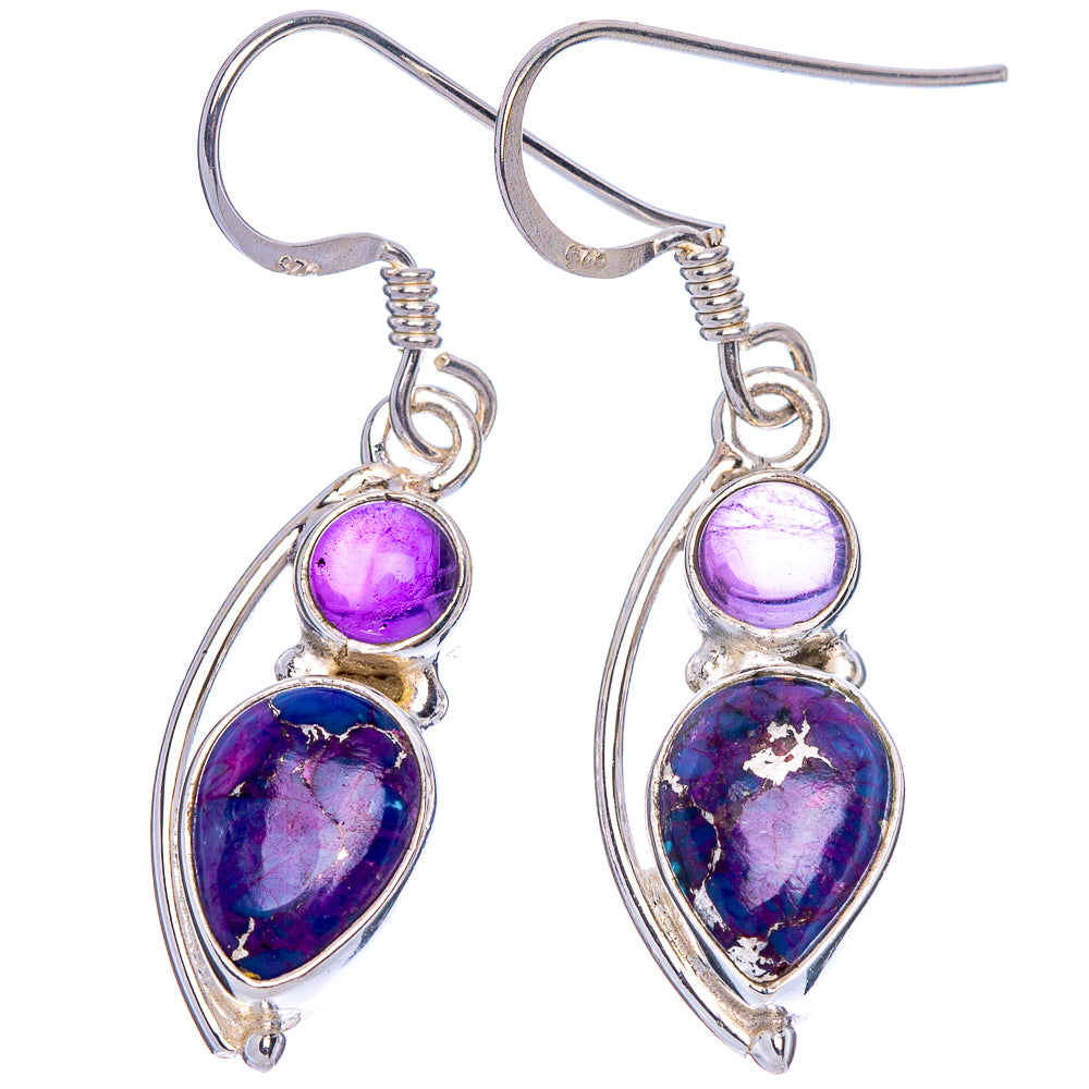 Purple Copper Composite Turquoise, Amethyst Earrings 1 3/8" (925 Sterling Silver) E433433