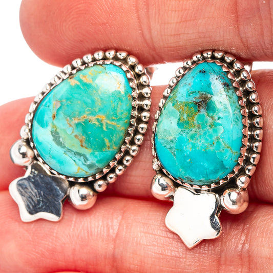 Turquoise teardrop stud earrings with star dangles, .925 sterling silver setting