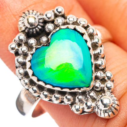 Aurora Opal Heart Ring Size 7 (.925 Sterling Silver)