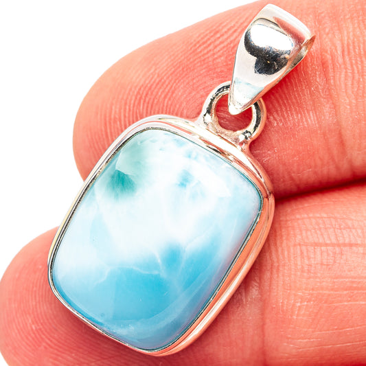 Sterling silver larimar pendant with rectangular cushion cabochon, bright blue