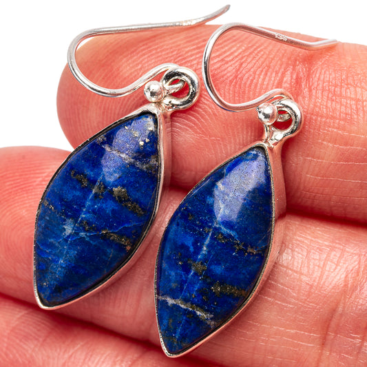 Lapis lazuli teardrop dangle earrings in .925 sterling silver with hook backs