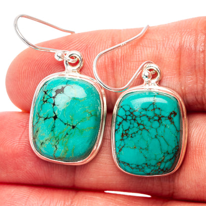 Premium Tibetan Turquoise Earrings 1 3/8" (.925 Sterling Silver)