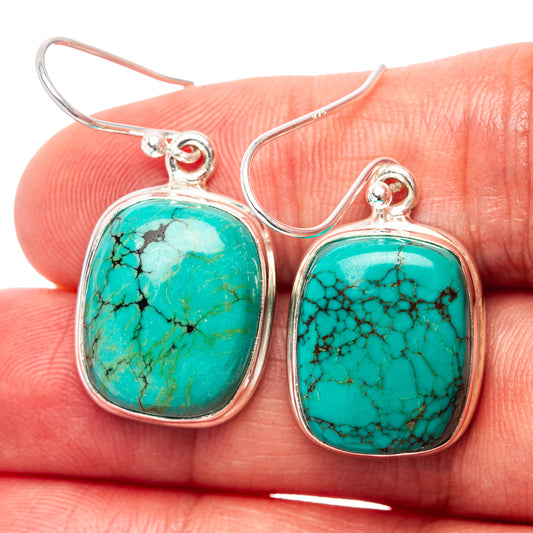 Turquoise oval cabochon drop earrings with .925 sterling silver hooks