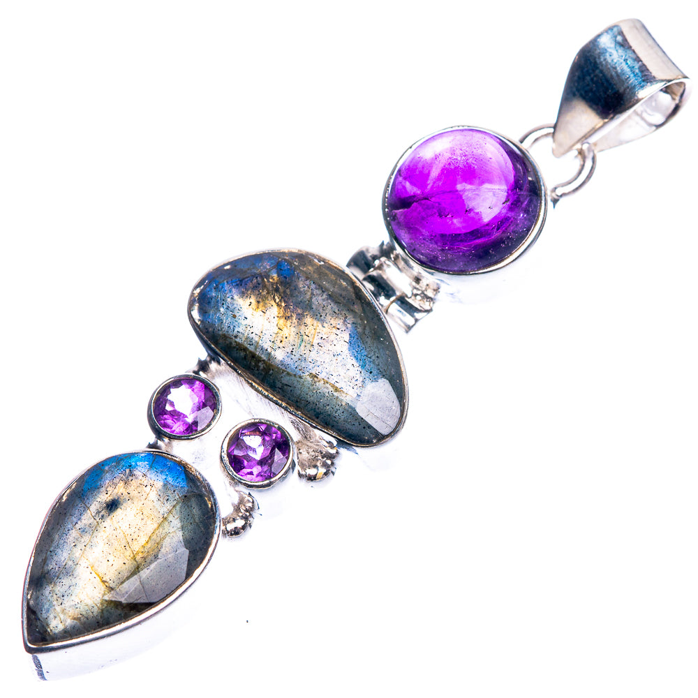 Labradorite, Amethyst 925 Sterling Silver Pendant 2 1/4"