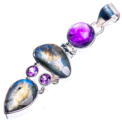 Labradorite, Amethyst 925 Sterling Silver Pendant 2 1/4"
