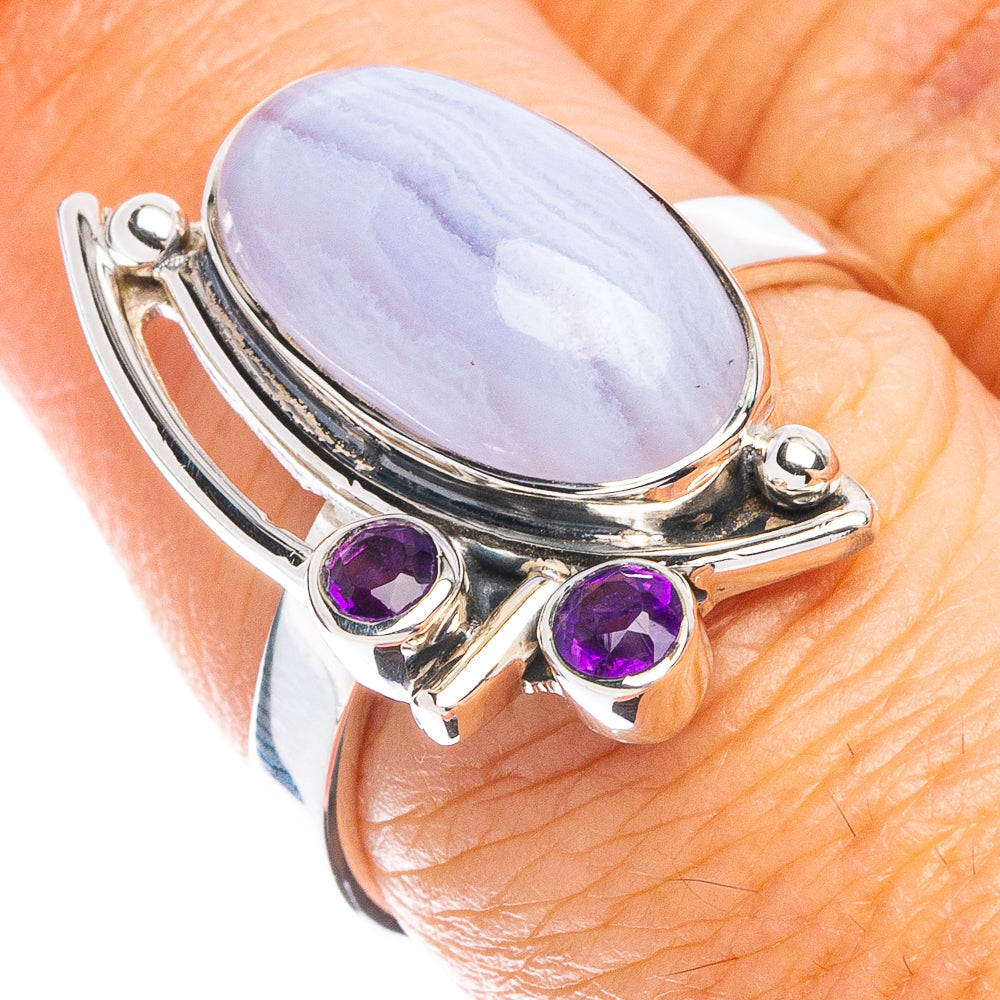 Premium Blue Lace Agate, Amethyst Ring Size 7 (925 Sterling Silver) R8025