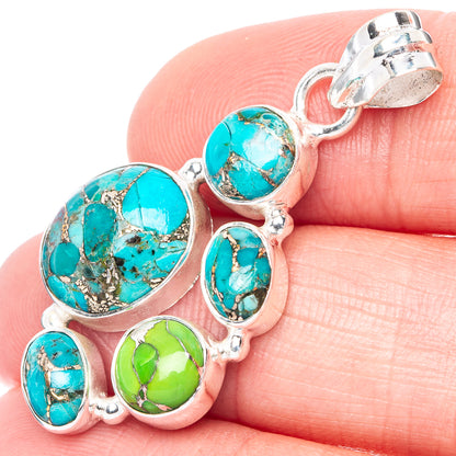 Blue Green Copper Composite Turquoise Pendant 1 1/2" (925 Sterling Silver) P41120