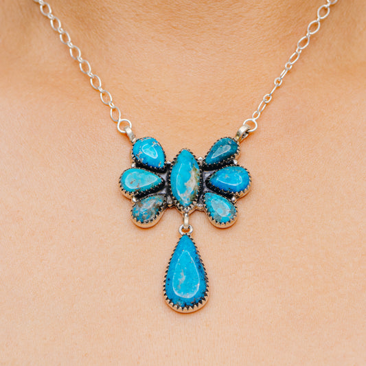 Southwestern Style Ithaca Peak Turquoise Necklace 19" (.925 Sterling Silver)