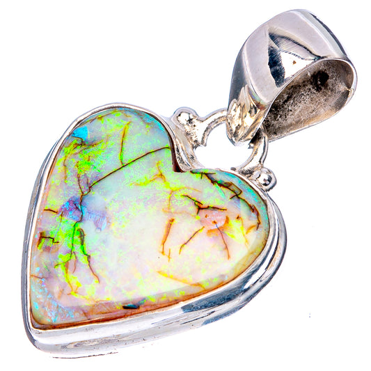 Rare Sterling Opal Heart Pendant 1 1/8" (925 Sterling Silver) P42910