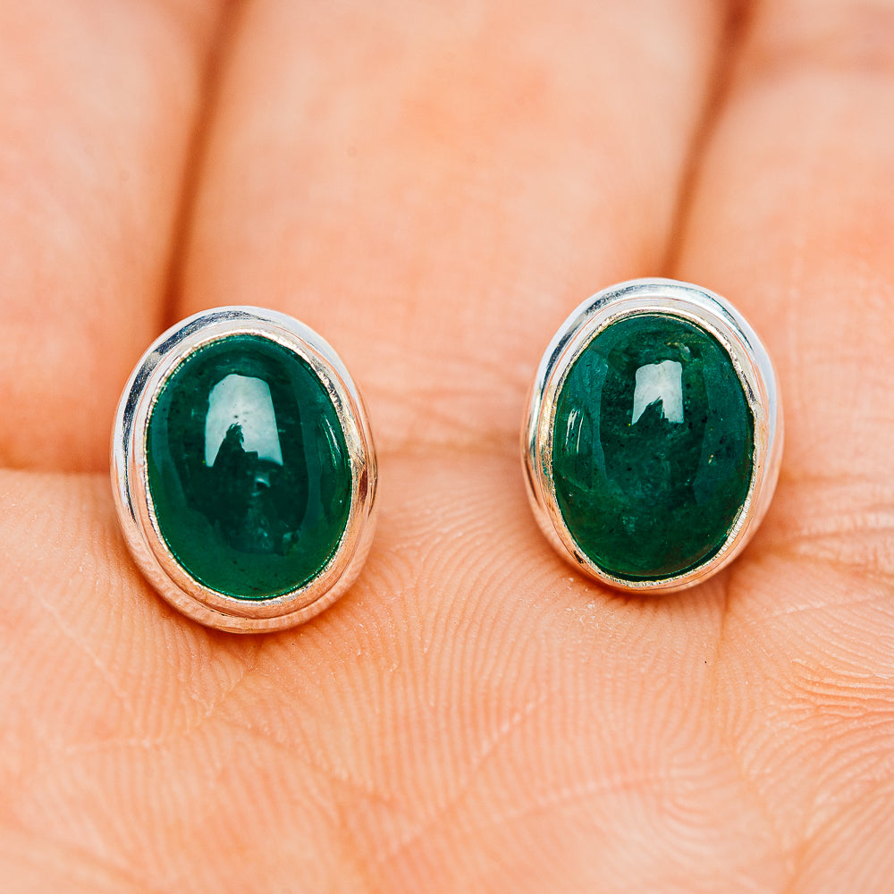 Premium Zambian Emerald Earrings 3/8" (.925 Sterling Silver)