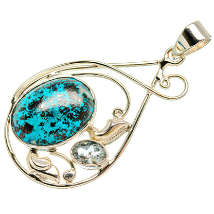 Premium Shattuckite, Blue Topaz 925 Sterling Silver Pendant 2" (925 Sterling Silver) PD37757