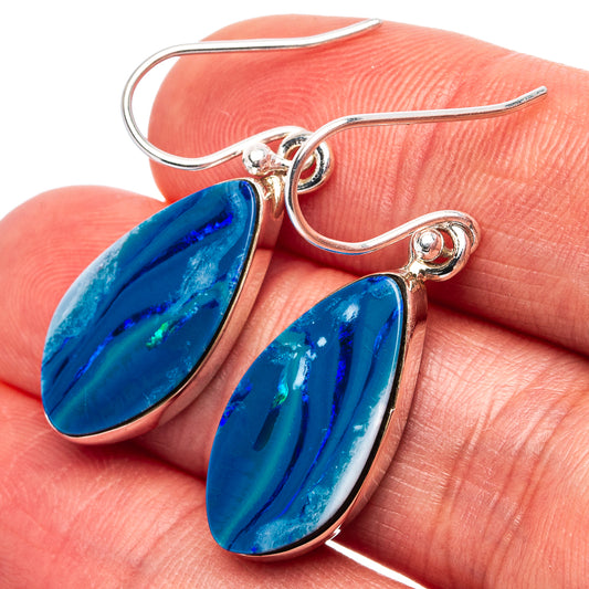 Sterling silver opal doublet drop earrings, teardrop blue opal stones with loop hooks