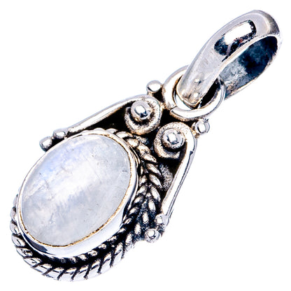 Dainty Rainbow Moonstone Pendant 7/8" (.925 Sterling Silver)